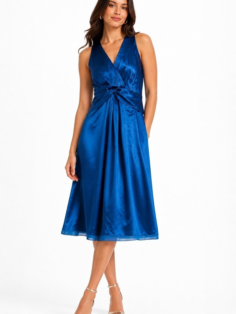 Ann Taylor Sapphire Silk Knot-Front Midi Dress Luxe Minimalist Occasion Staple 2